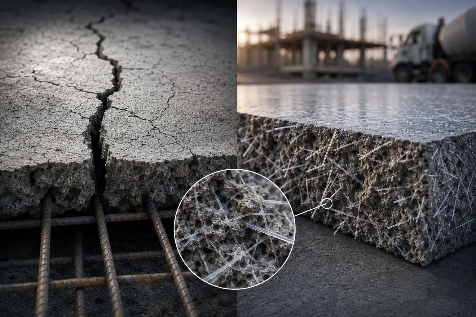 Concrete crack control with synthetic fiber in a floor slab