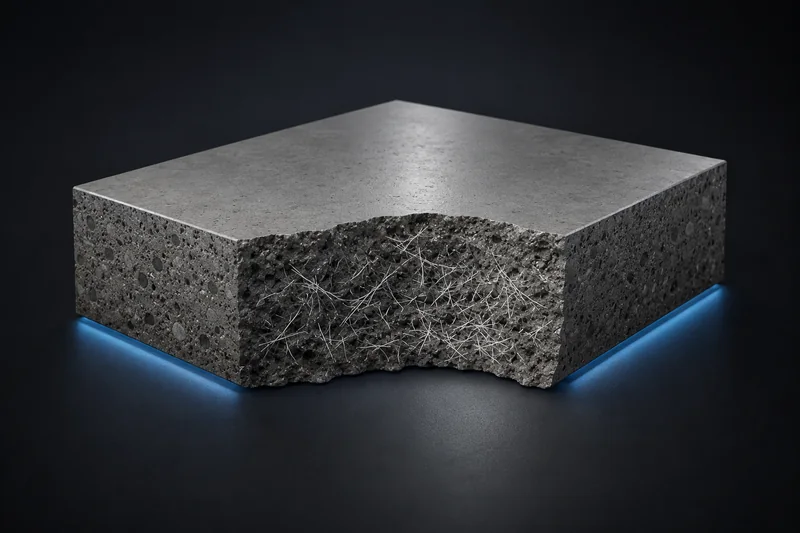 Cutaway of a fiber-reinforced concrete floor slab
