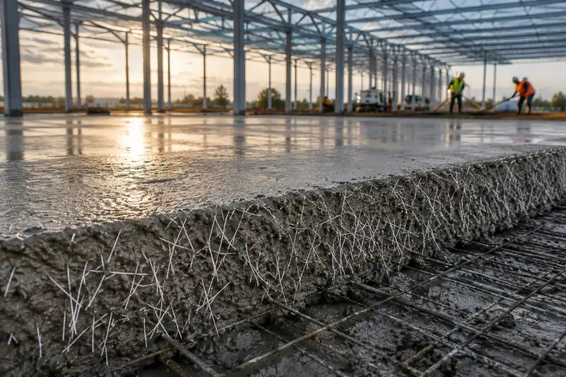 Macro synthetic fibers dispersed through freshly placed concrete