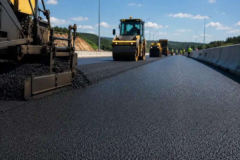 Roller compacting a freshly laid asphalt layer